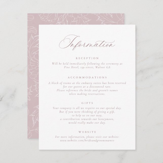 Elegant Mauve Blush Script Hochzeitsinformationen Einladung (Vorne/Hinten)