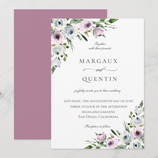 Elegant Mauve Floral Wedding Einladung (Vorne/Hinten)