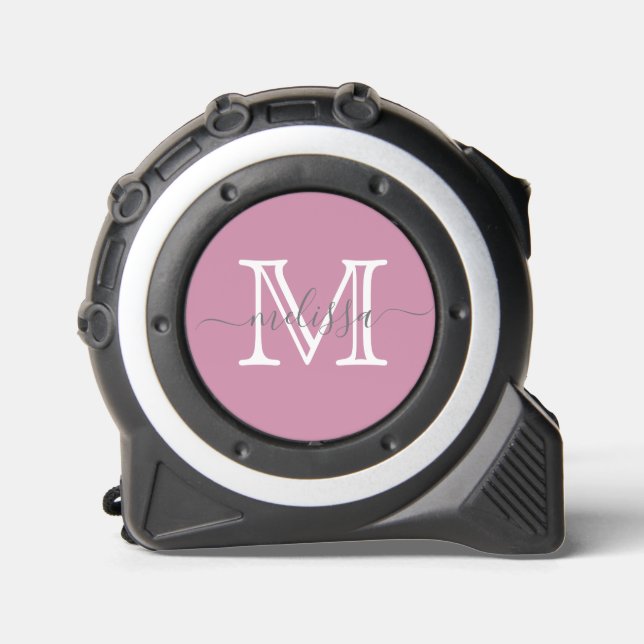 Elegant Mauve Minimaler Name und Monogramm Maßband (Vorderseite)