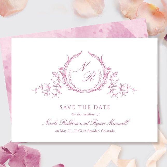 Elegant Mauve Pink Aquarellfarben Monogram Calligr Save The Date (Von Creator hochgeladen)