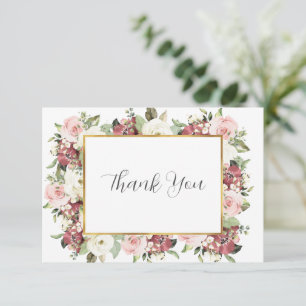 Elegant Mauve Pink Florals Blank Wedding Dankeskarte