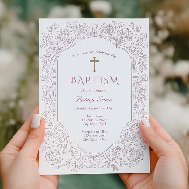 Elegant Mauve Traditional Baptism Invitation Einladung (Von Creator hochgeladen)