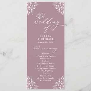 Elégant Mauve Vintage Classique Mariage Programmes