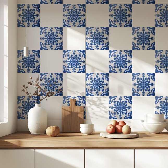 Elegant Mediterranean Blue White Pattern Fliese (Von Creator hochgeladen)