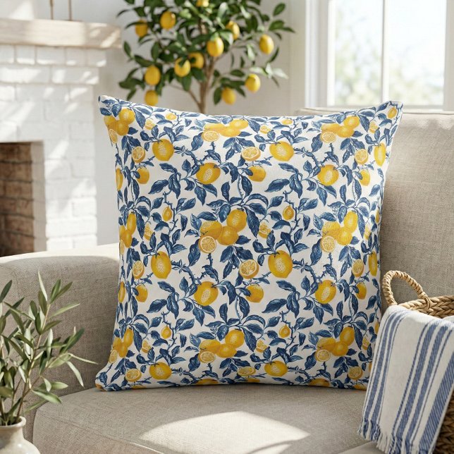 Elegant Mediterranean Lemon Botanical  Kissen (Elegant mediterranean lemon  botanical pattern throw pillow)