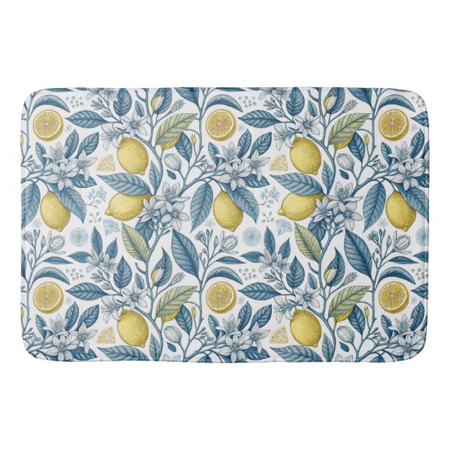 Elegant Mediterranean Lemon Botanical Navy Badematte (Vorderseite)