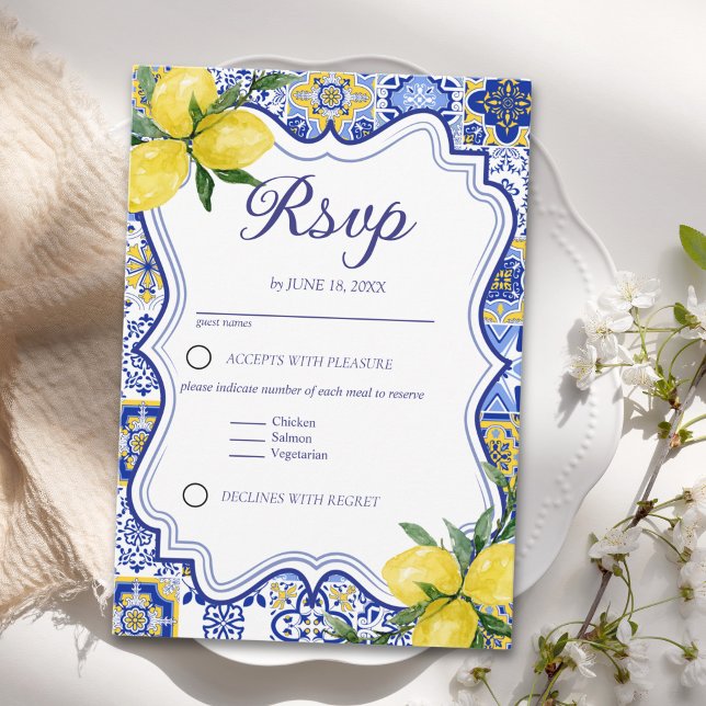 Elegant Meditterranean Wedding with italian tiles RSVP Karte (Von Creator hochgeladen)