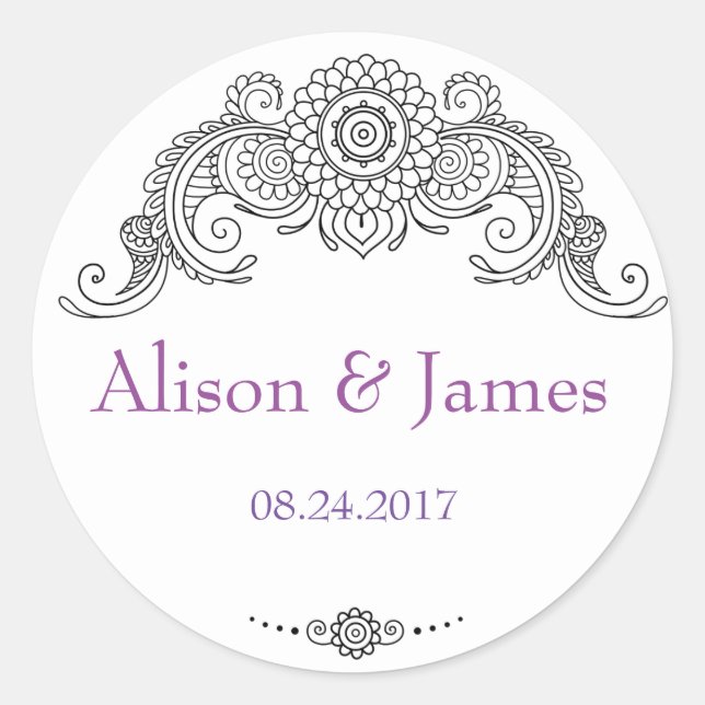 Elégant Mehndi design autocollants ronds-noir (Devant)