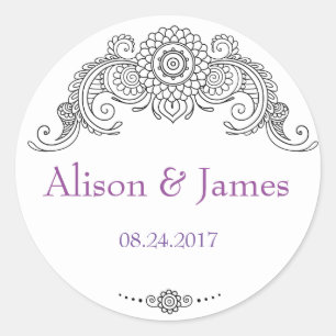 Elégant Mehndi design autocollants ronds-noir