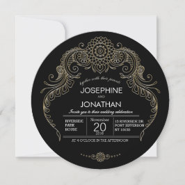 Elegant Mehndi Design Hochzeit Einladung schwarz