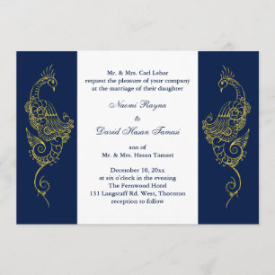 Elegant Mehndi Peacock Wedding Invite Navy & White Einladung