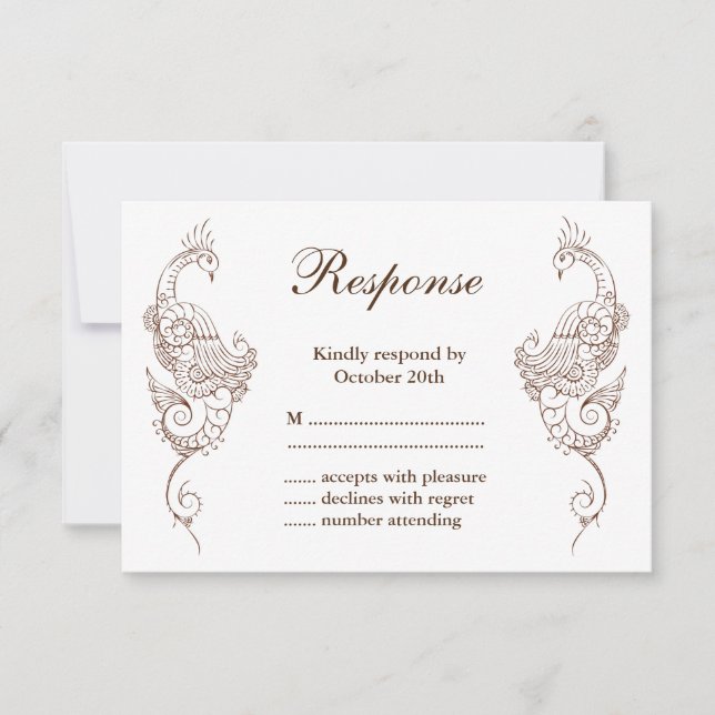 Elegant Mehndi Peacock Wedding RSVP (Vorderseite)