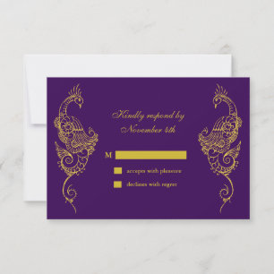Elegant Mehndi Peacock Wedding RSVP - lila Karte