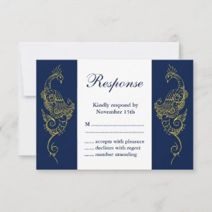 Elegant Mehndi Peacock Wedding RSVP - Navy & White