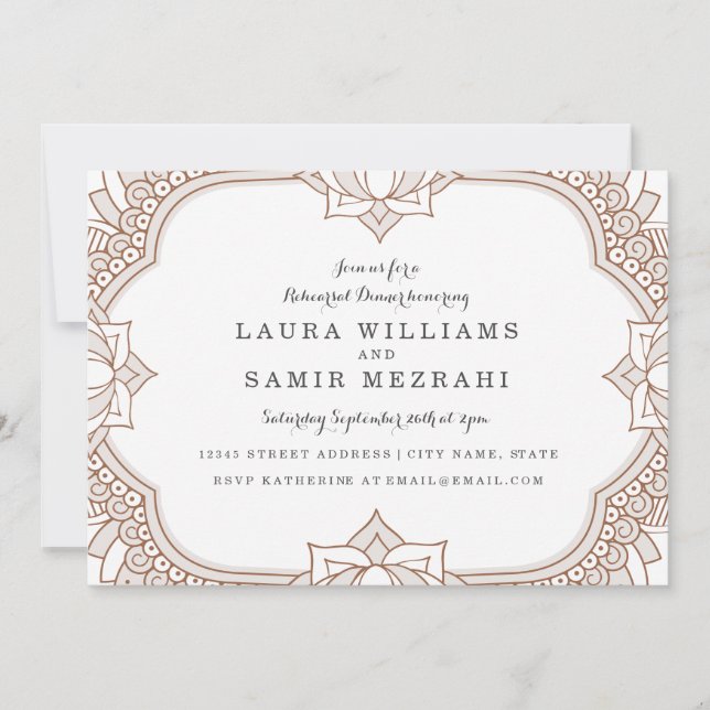 Elegant Mehndi Probe Dinner Einladung (Vorderseite)