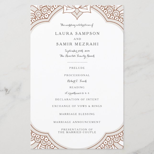 Elegant Mehndi Wedding Programs (Vorderseite)