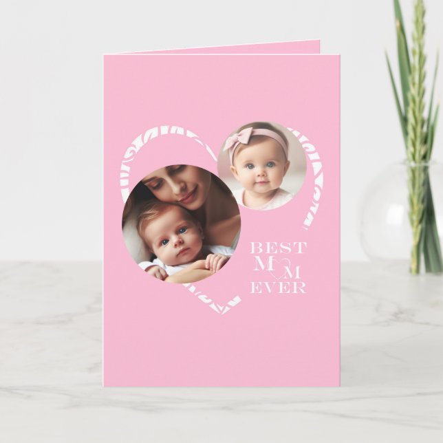 Élégant "Meilleure Maman jamais" Coeur rose et bla (Devant)