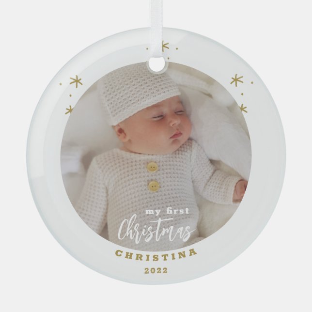 Elegant Mein erstes Weihnachtsjunges Foto Ornament Aus Glas (Vorderseite)