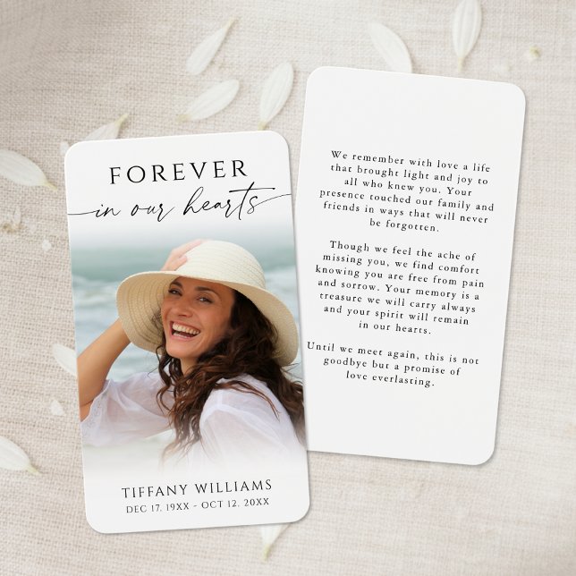 Elegant Memorial Photo Forever Hearts Prayer Card (Von Creator hochgeladen)