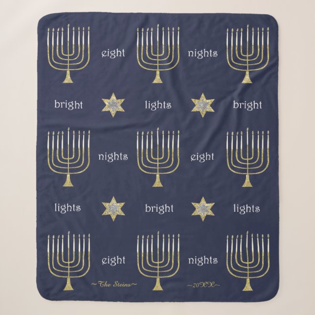 Elegant Menorahs Sherpa Hanukkah Blanket/Mittel Sherpadecke (Vorderseite)