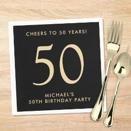 Elegant Mens Black Gold 50th Birthday Party Serviette