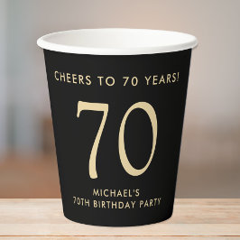 Elegant Mens Black Gold 70th Birthday Party Pappbecher