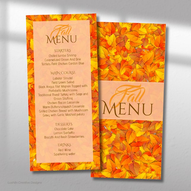 Élégant Menu Automnal de Feuilles Orange Plat (Créateur téléchargé)