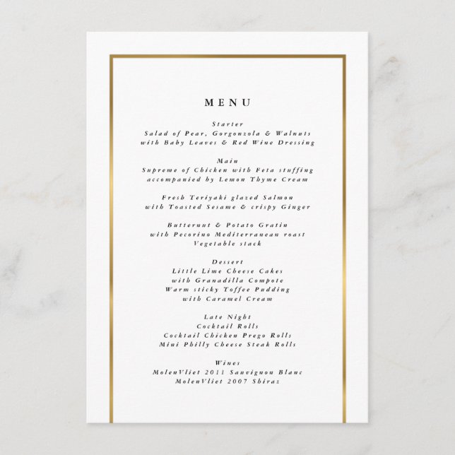 Elégant menu Cadre doré (Devant)