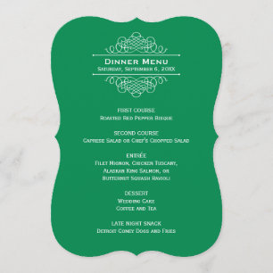 Élégant Menu de Dîner de Mariage Vert Émeraude Mon