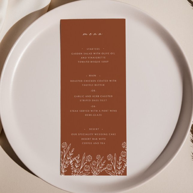 Élégant menu de dîner Mariage en terre cuite Fleur (Créateur téléchargé)