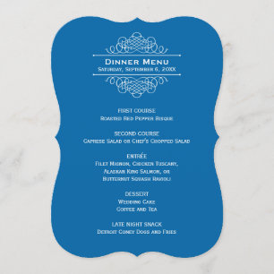 Élégant Menu de Mariage Bleu Classique pour le Dîn