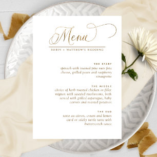 Élégant Menu de Mariage, Calligraphie Blanche et O