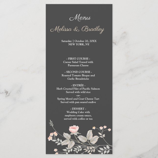 Élégant menu de mariage floral aquarelle chic (Devant)