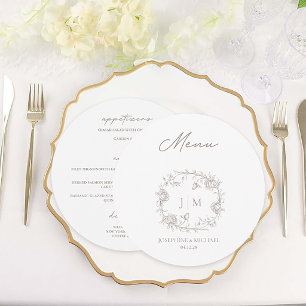 Élégant Menu de Mariage Floral Sépia Vintage