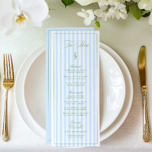 Élégant Menu de Mariage Rayé Vert Sauge et Bleu