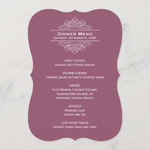 Élégant Menu de Mariage Rouge Bourgogne pour le Dî
