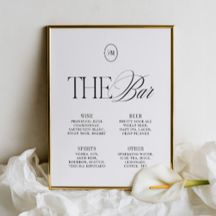 Élégant Menu de Mariage The Bar Noir & Blanc Doux