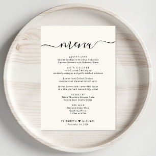 Élégant Menu de Réception de Mariage Crème Script