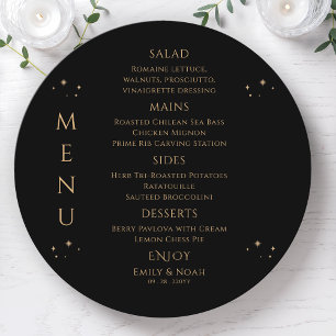 Élégant Menu de Réception de Mariage Étoiles Noire