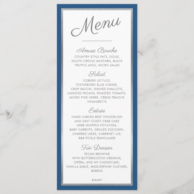 ÉLÉGANT MENU DÎNER réception moderne bleu gris (Devant)