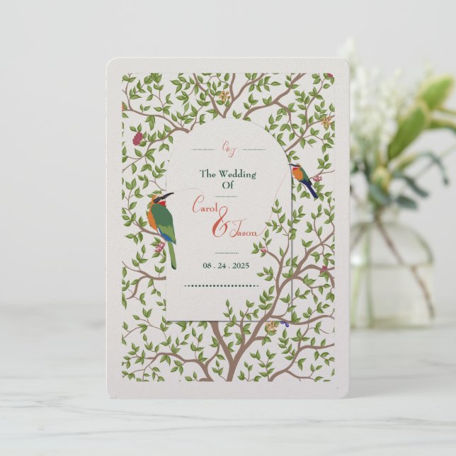Elégant menu d'oiseaux botaniques Modèle - Mariage (Debout devant)