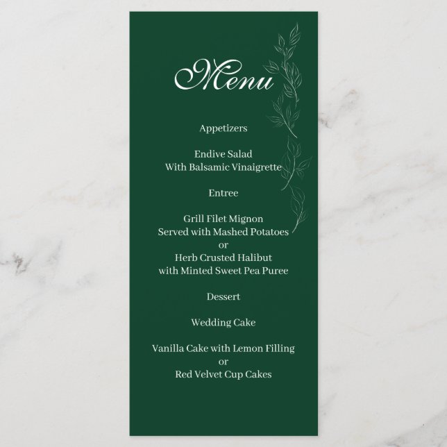 Élégant menu Emerald Green leaf (Devant)