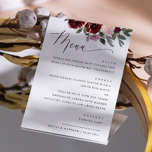 Élégant Menu Fleurs Mariage Roses Aquarelle