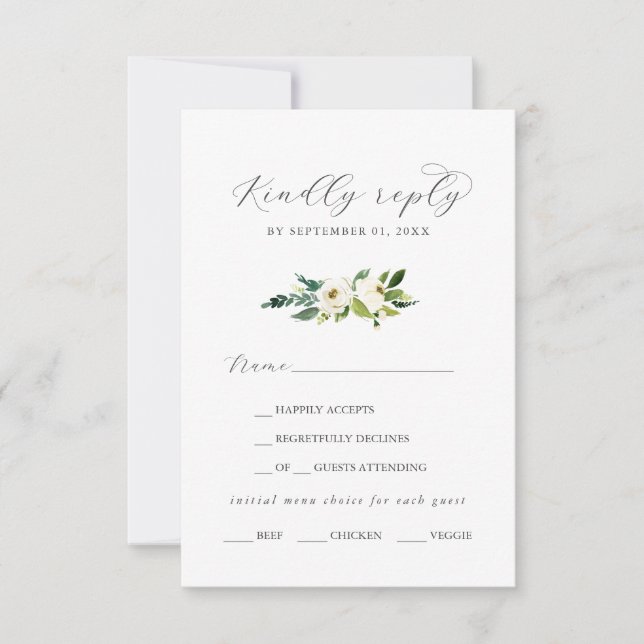 Élégant menu Floral Blanc Choix carte RSVP (Devant)