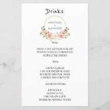 Élégant menu MARIAGE boissons.