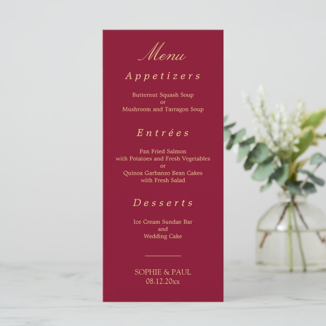 Elégant menu Mariage Burgundy Golden Beige (Debout devant)