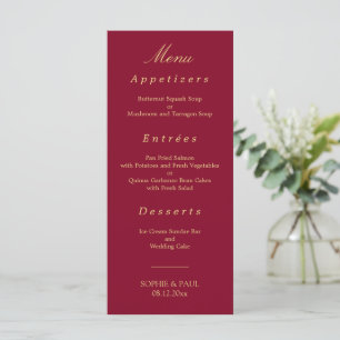 Elégant menu Mariage Burgundy Golden Beige