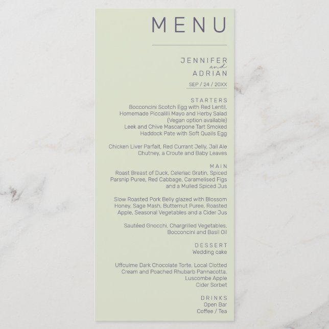 Élégant menu Mariage classique (Dos)