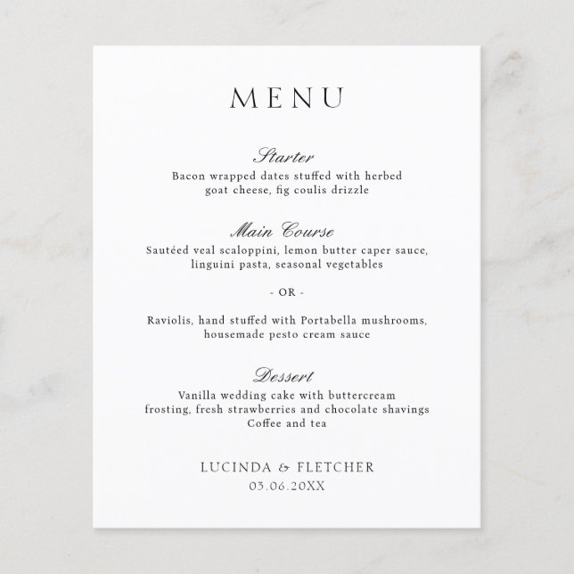 Élégant menu Mariage classique (Devant)