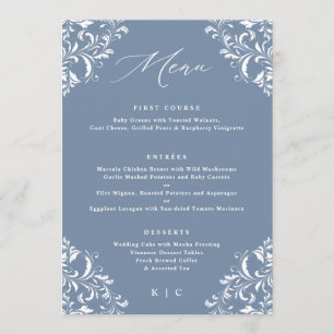 Elégant menu Mariage classique bleu Dusty
